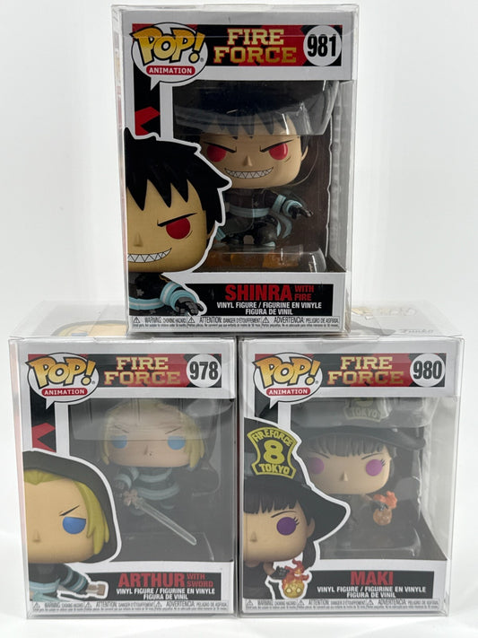 Funko Pop Fire Force Lot of 3 Set #978 980 981 Arthur Maki Shinra Vinyl Figures