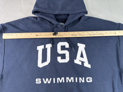 GILDAN USA Sports Hoodie XL Navy Polyester Cotton Pullover Graphic Flag Print