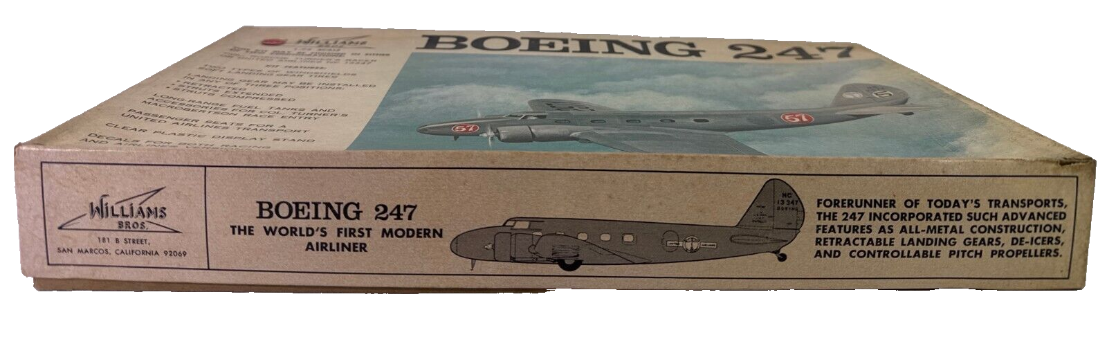 Williams Bros Boeing 247 Airliner 1/72 Scale Model Kit #72-247 Open Box