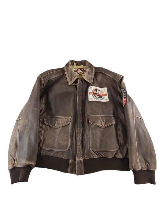 Vintage Disney Mickey Jacket Mens Large Leather Bomber Goofy Donald 90s