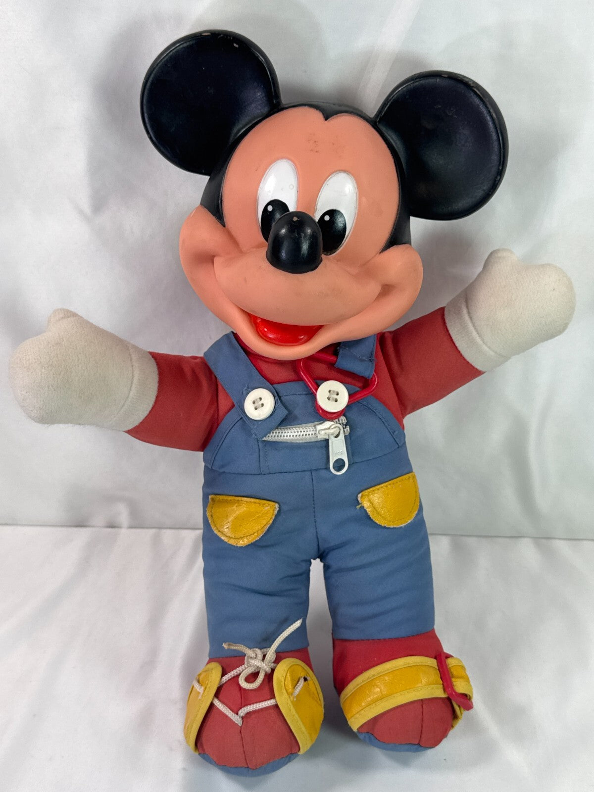 Mattel 1989 Mickey Minnie Learn to Dress Me Dolls 15" Plush Set Rubber Face Vtg