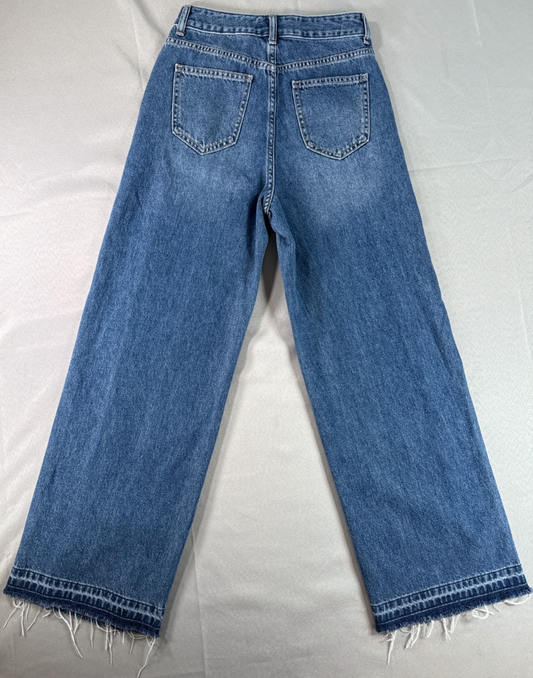 Wide Leg Jeans Womens S Semir High Rise Frayed Raw Hem Medium Wash Blue Baggy