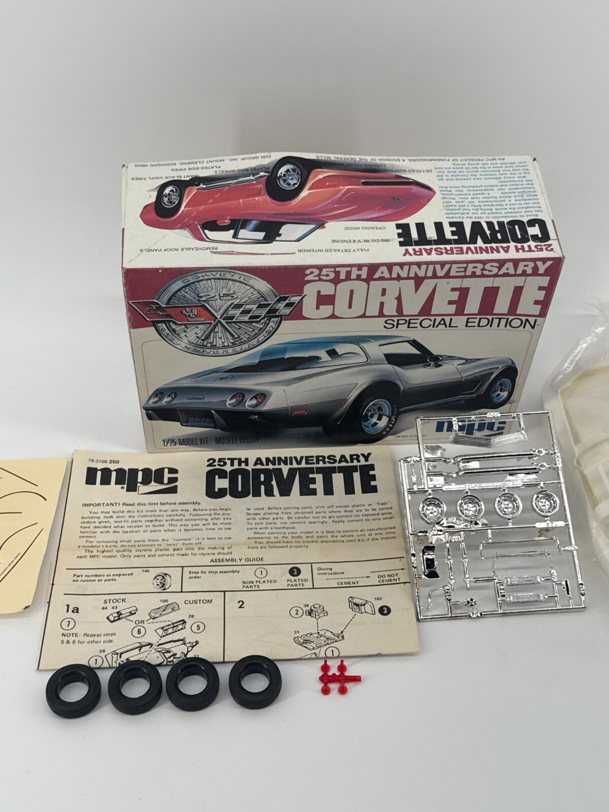MPC Corvette 25th Anniversary 1/25 Model Kit 78-3708-202 Sealed Parts Vtg '77