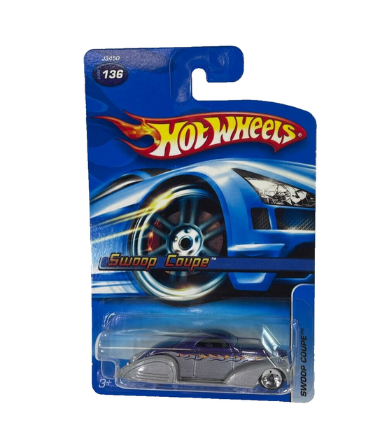 🔥 Hot Wheels Swoop Coupe #136 – Custom Concept Car Silver Flames Diecast!