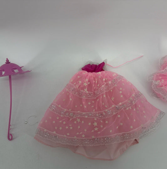 1985 Mattel Dream Glow Barbie Pink Star Gown Dress Wrap & Parasol Accessory