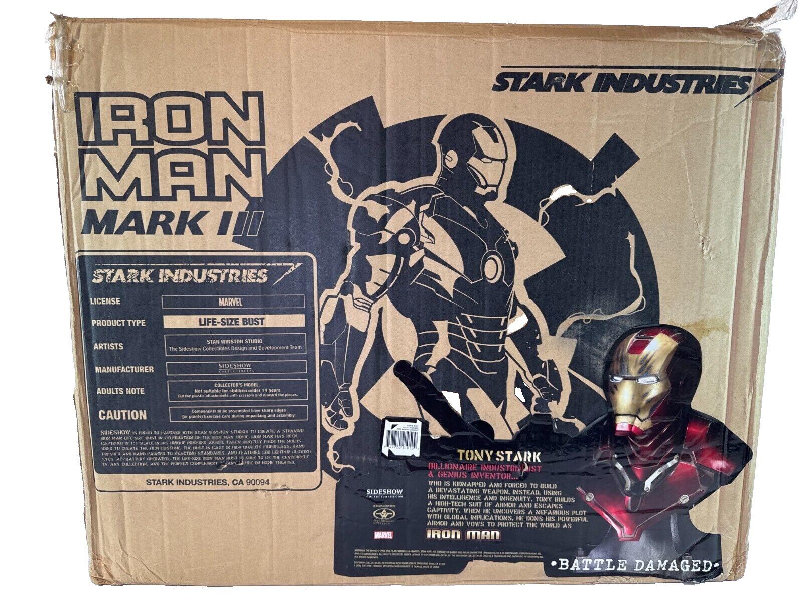 Sideshow Iron Man Mark III Life-Size Bust Battle Damaged Marvel Collectible USB