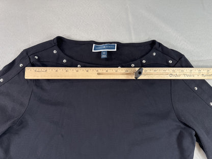 Black Long Sleeve Top 0X with Snap Button Detail Wear Trendy Fashion