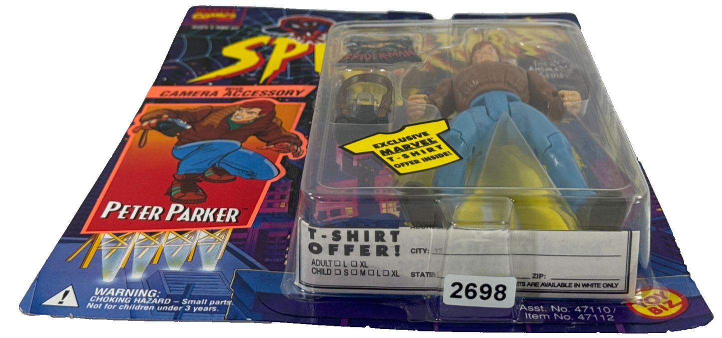 1994 ToyBiz Spider-Man Animated Peter Parker Action Figure w/ Camera MOC 2698