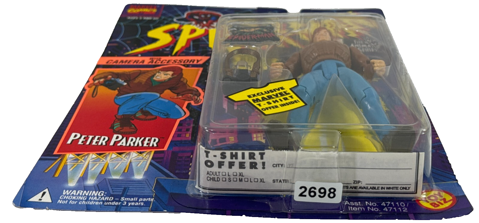 1994 ToyBiz Spider-Man Animated Peter Parker Action Figure w/ Camera MOC 2698