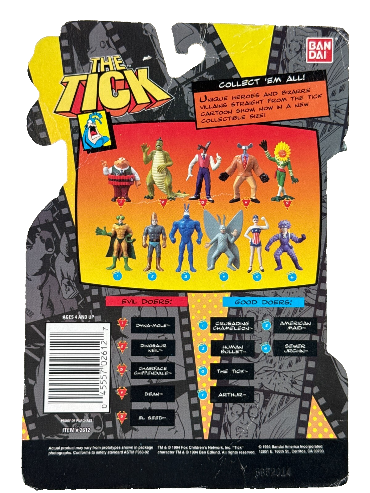 1994 Bandai The Tick Action Figure Cartoon Series Fox Kids Vintage MOC 2601
