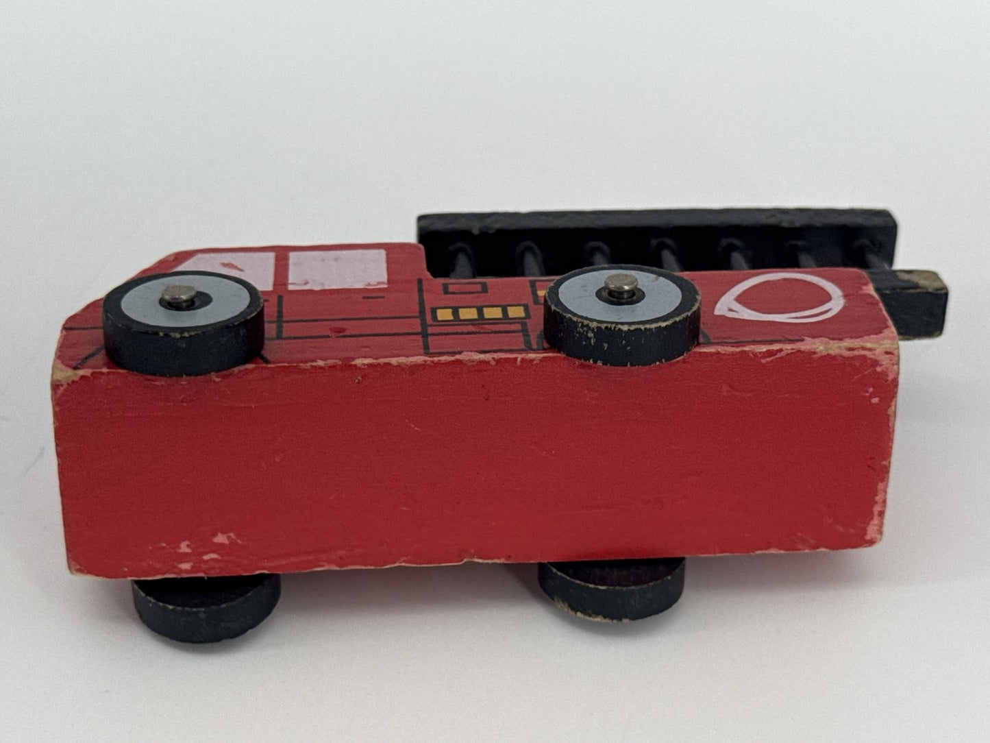 Wooden Fire Truck Toy Lakeshore Emergency Vehicle Red Black Ladder Play