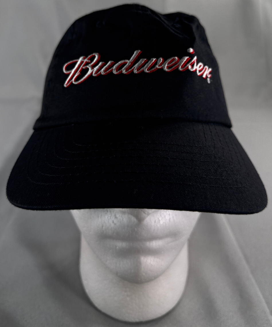 Budweiser Beer Hat Black Snapback Cap Adjustable OSFA Logo Embroidered Script