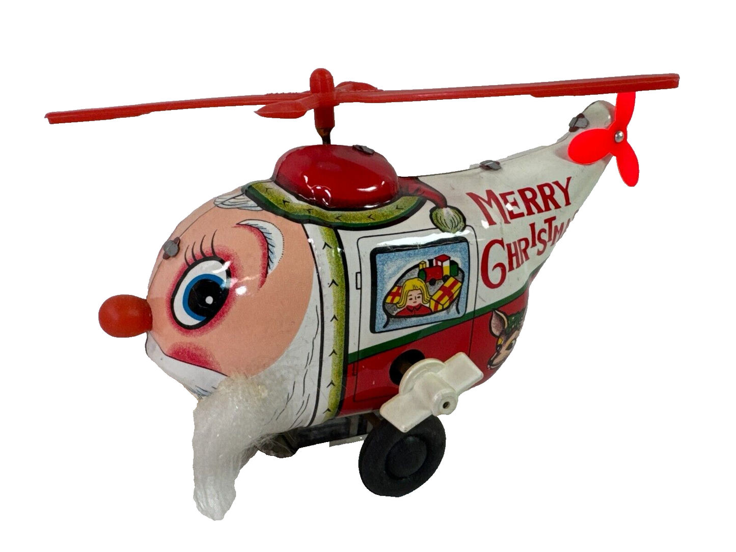 Yuletide Wind-Up Santa Copter Christmas Helicopter Tin Toy Best-Ever Decor