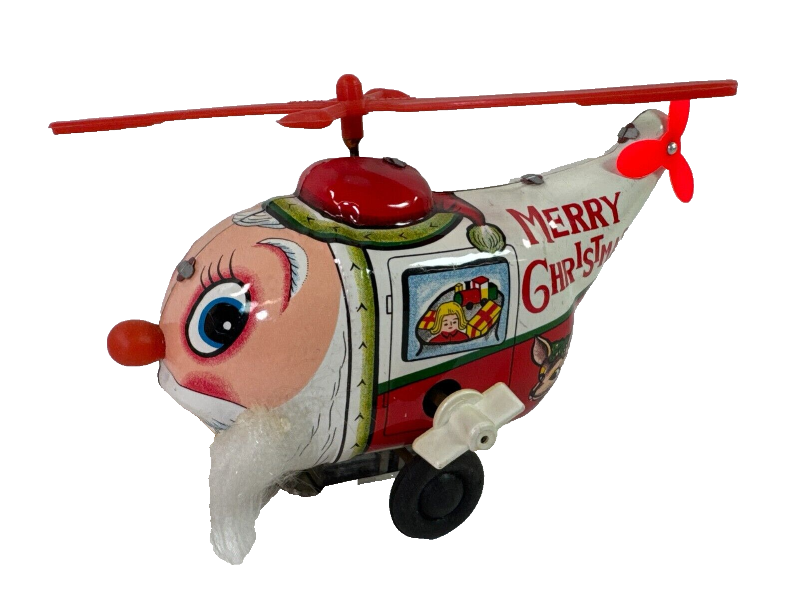 Yuletide Wind-Up Santa Copter Christmas Helicopter Tin Toy Best-Ever Decor