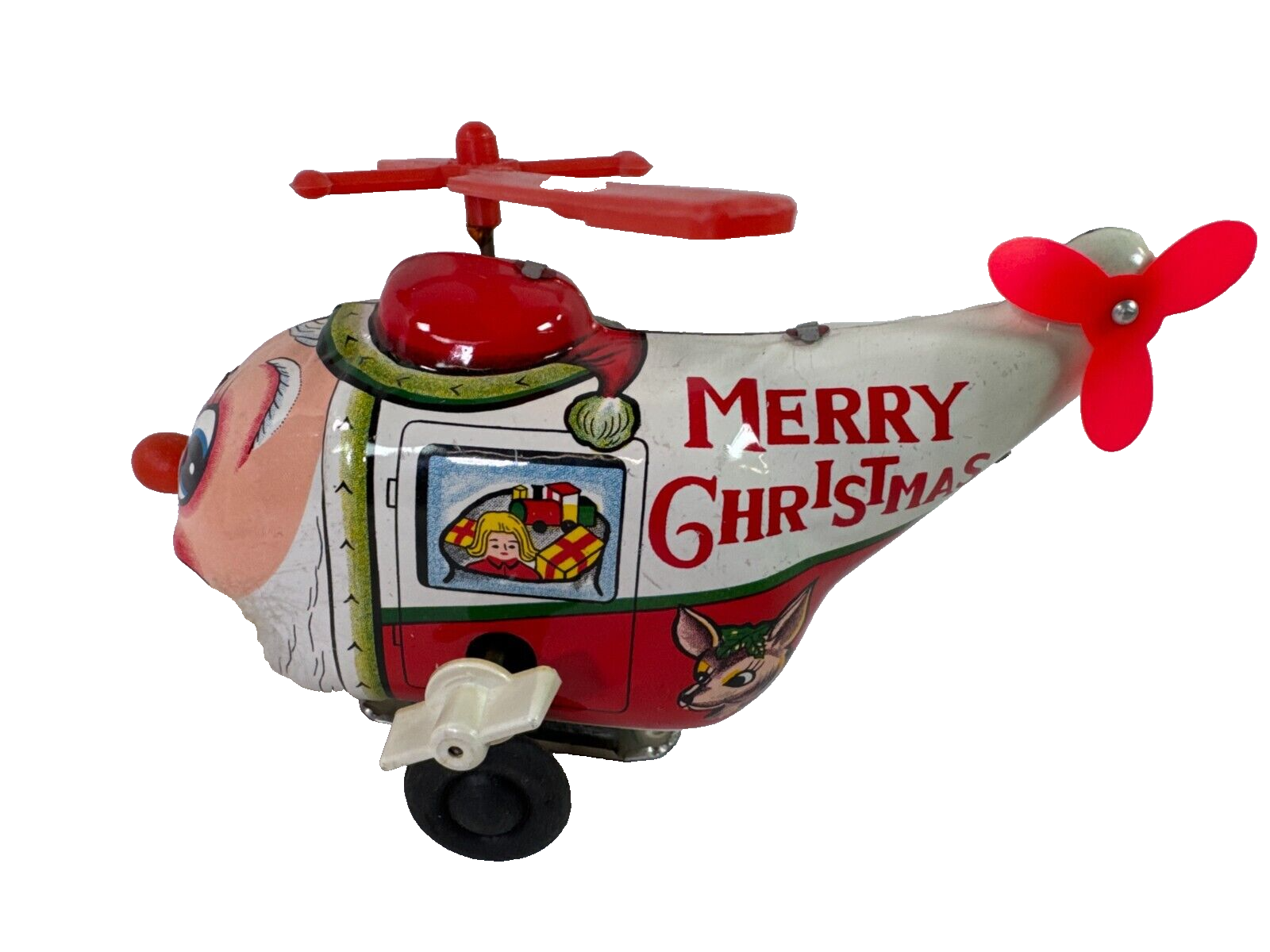Yuletide Wind-Up Santa Copter Christmas Helicopter Tin Toy Best-Ever Decor