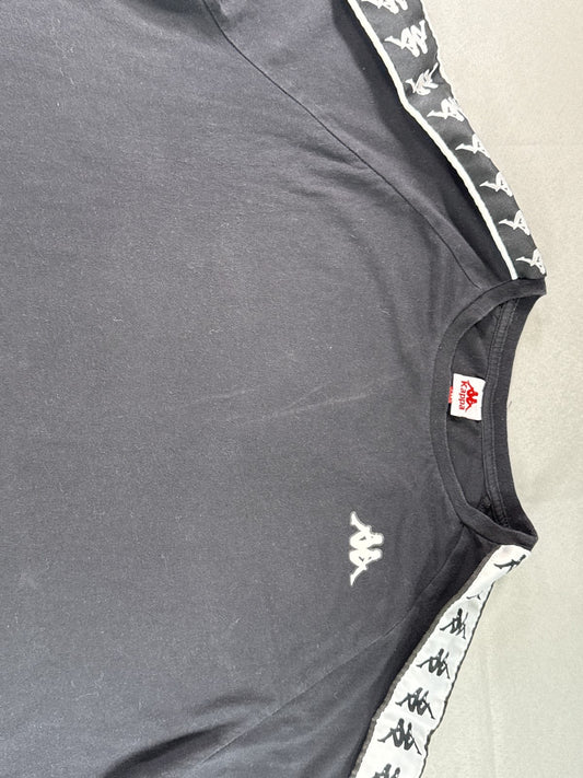 Kappa 222 Banda Tee Mens XL Black White Logo Tape Crewneck Short Sleeve Athletic