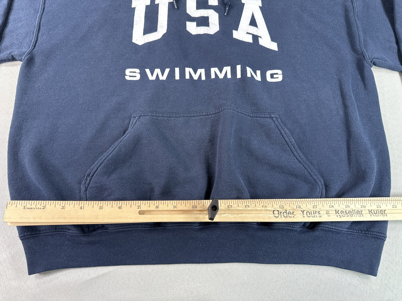 GILDAN USA Sports Hoodie XL Navy Polyester Cotton Pullover Graphic Flag Print