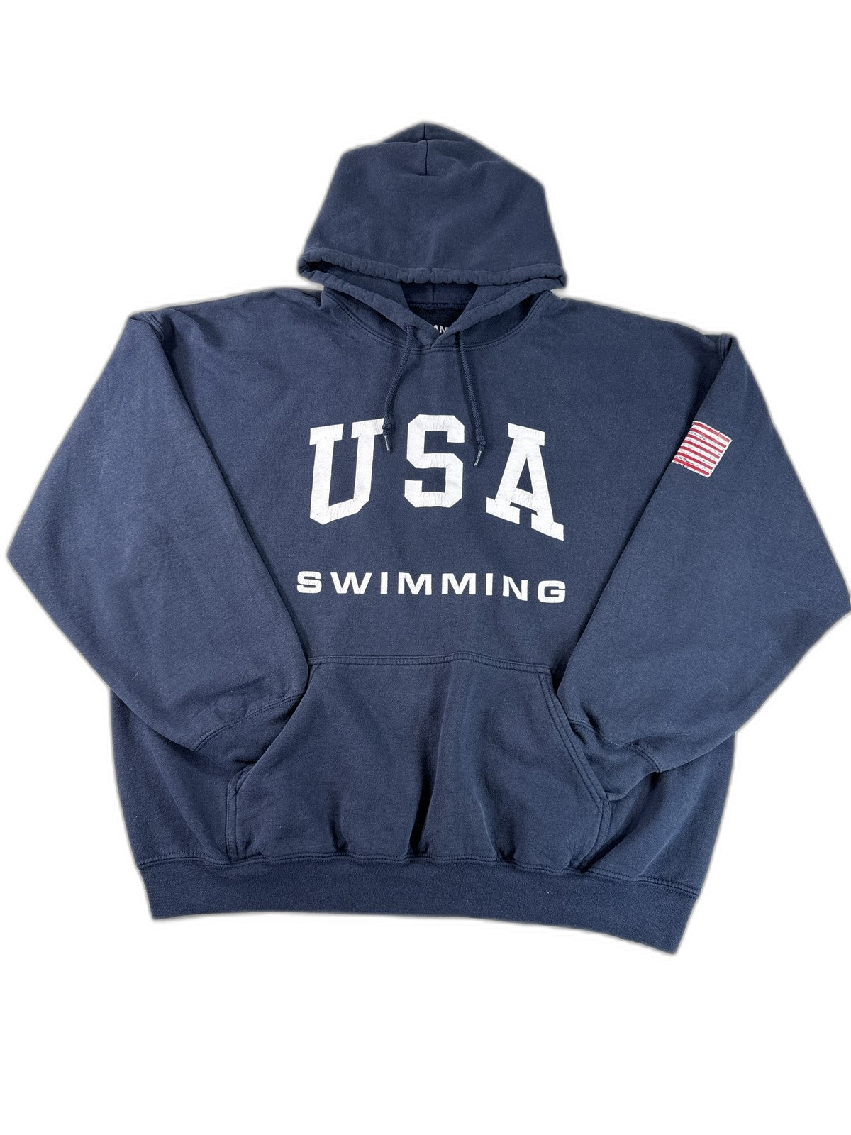 GILDAN USA Sports Hoodie XL Navy Polyester Cotton Pullover Graphic Flag Print
