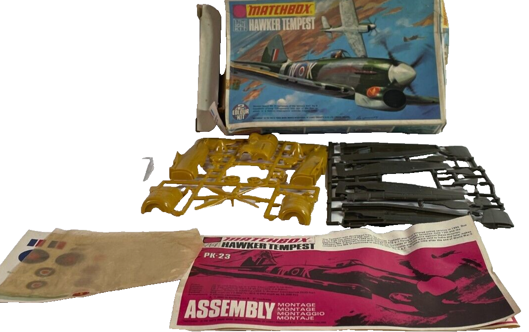 1974 MATCHBOX Hawker Tempest MK.V 1/72 Model Kit PK-23 Open Box Complete 2076