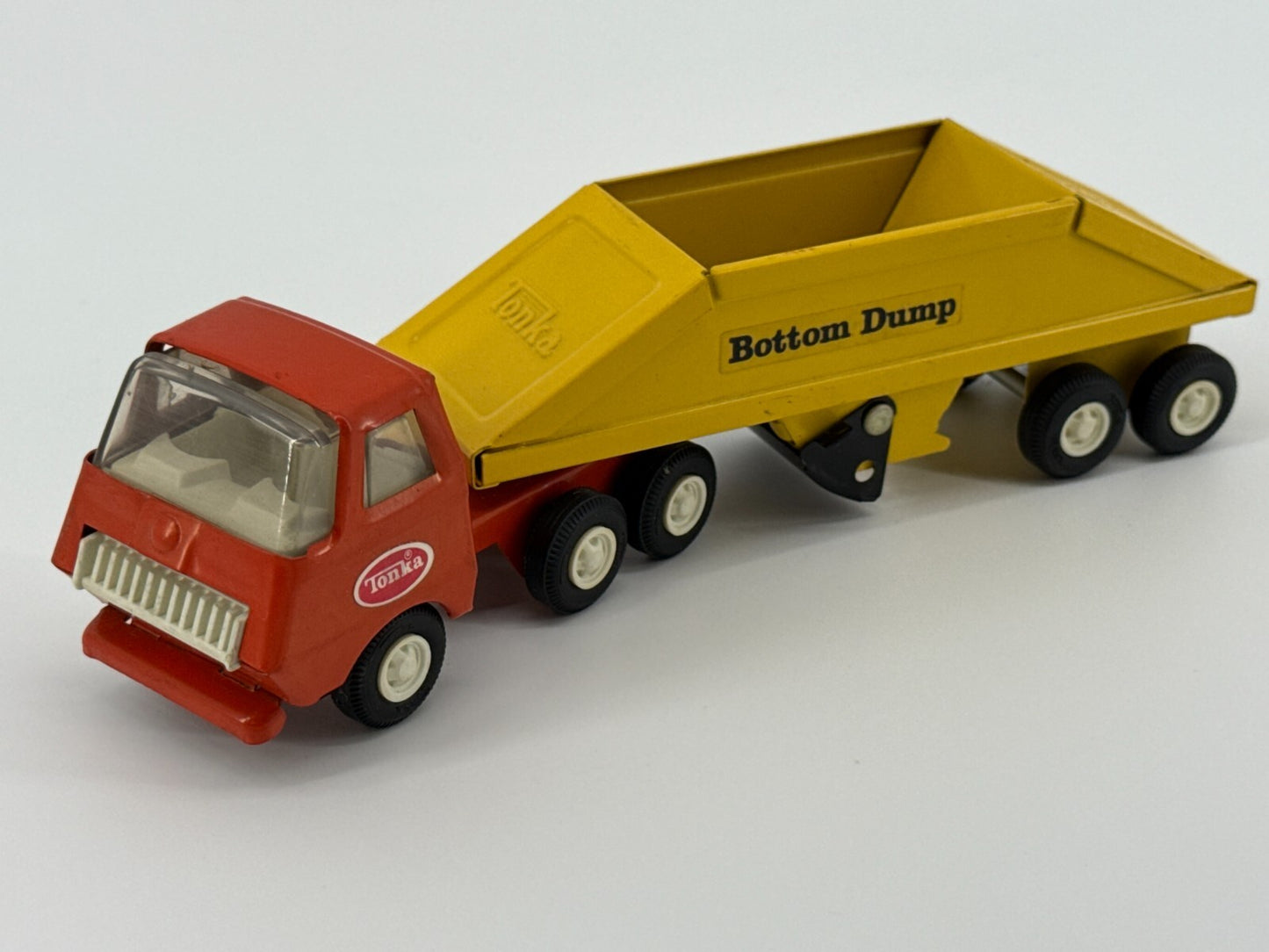 VTG 1970s Tonka Mini Bottom Dump Truck Yellow Orange Cab Steel Toy 9.25” USA Mad