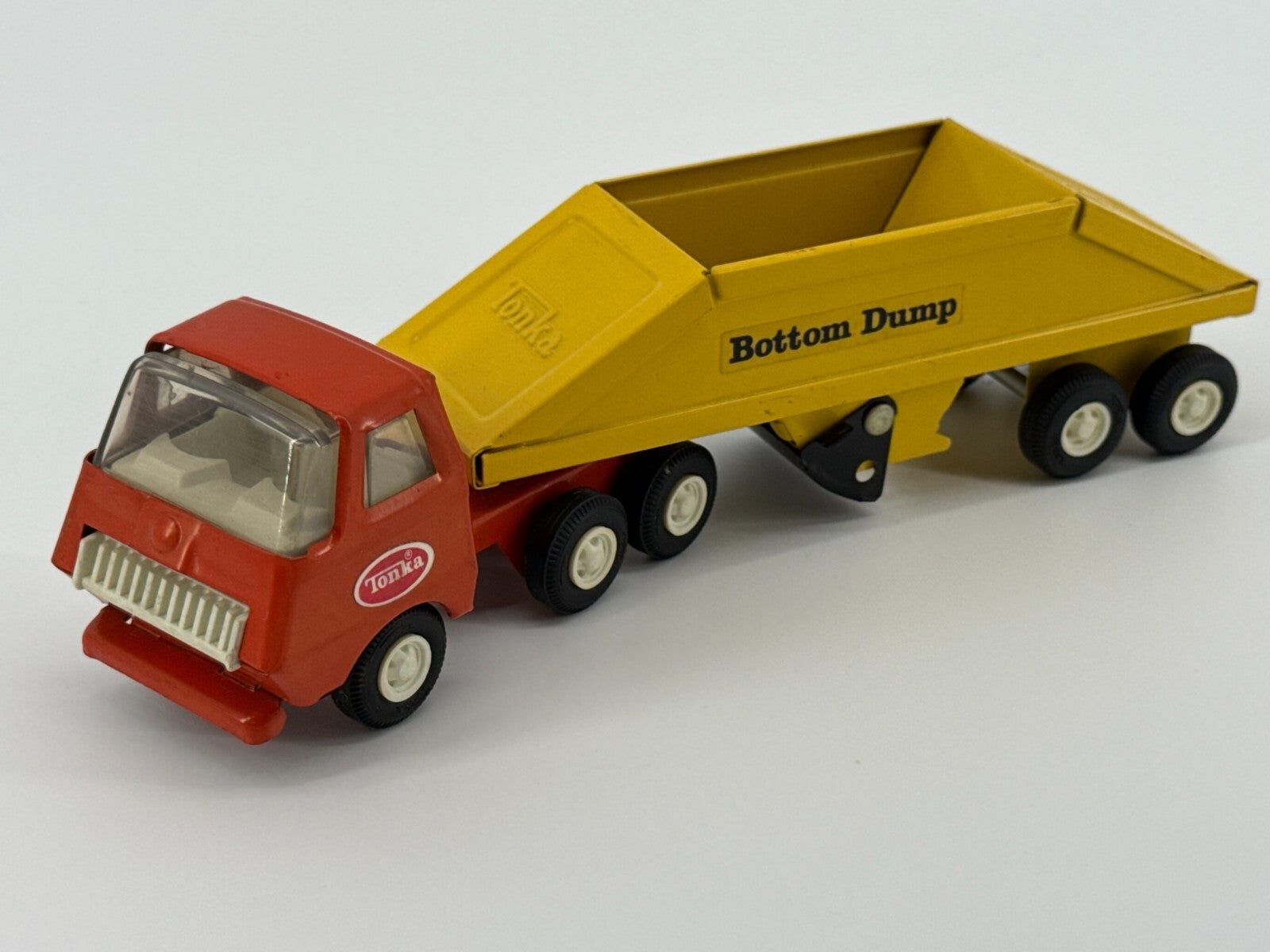 VTG 1970s Tonka Mini Bottom Dump Truck Yellow Orange Cab Steel Toy 9.25” USA Mad