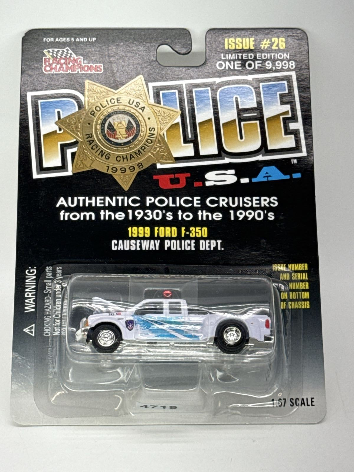 Racing Champions Police USA 1999 Ford F-350 Causeway Police Dept 1:67 Diecast