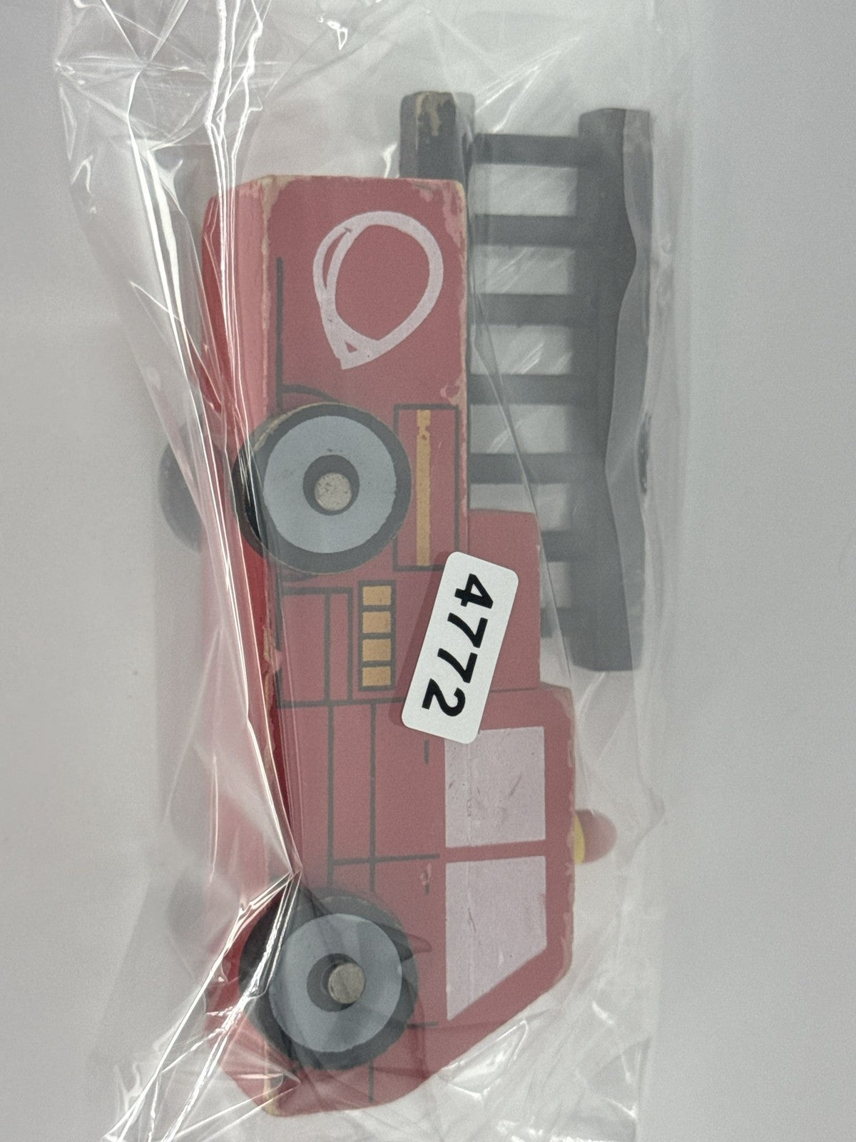Wooden Fire Truck Toy Lakeshore Emergency Vehicle Red Black Ladder Play