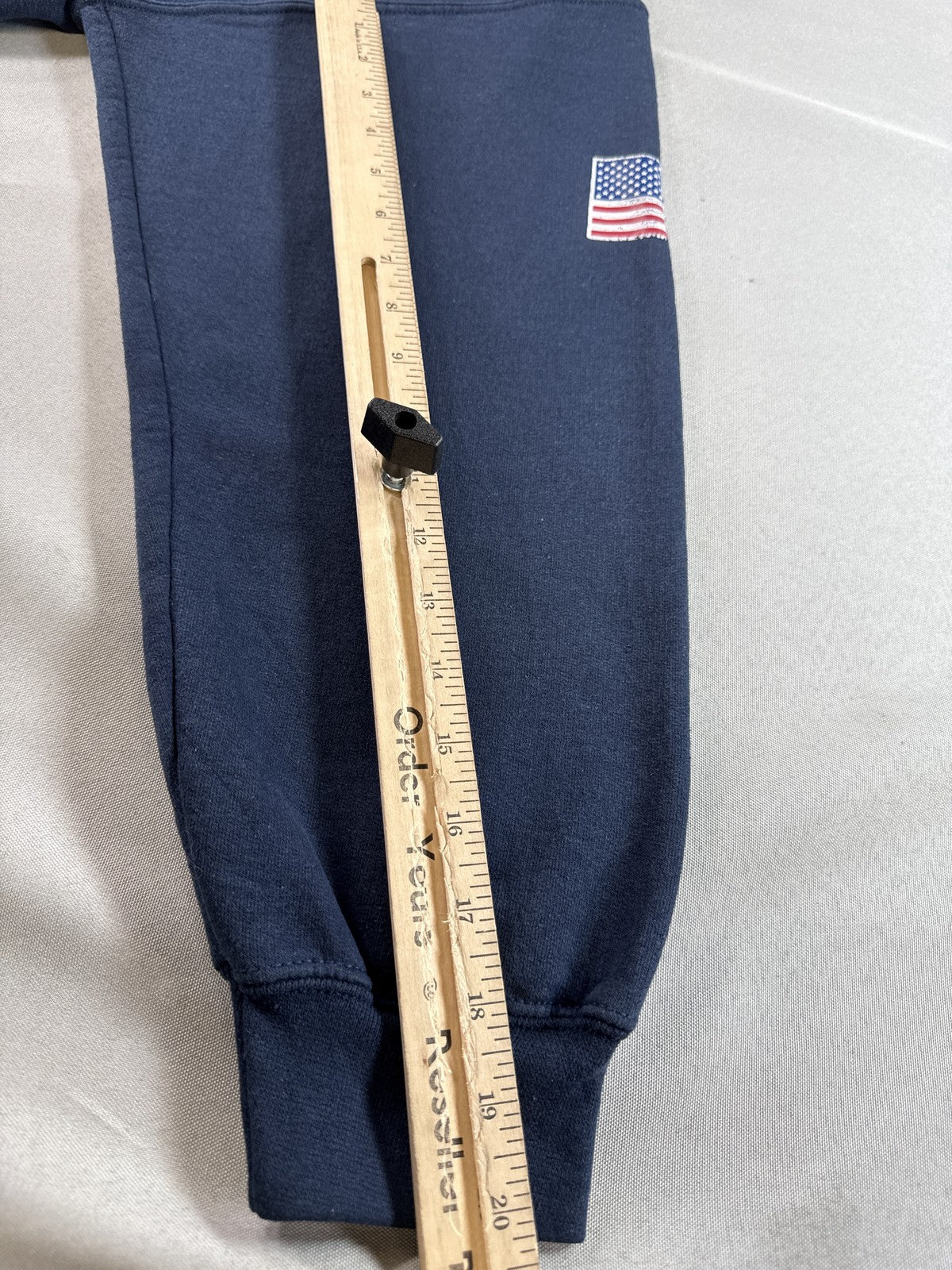 GILDAN USA Sports Hoodie XL Navy Polyester Cotton Pullover Graphic Flag Print