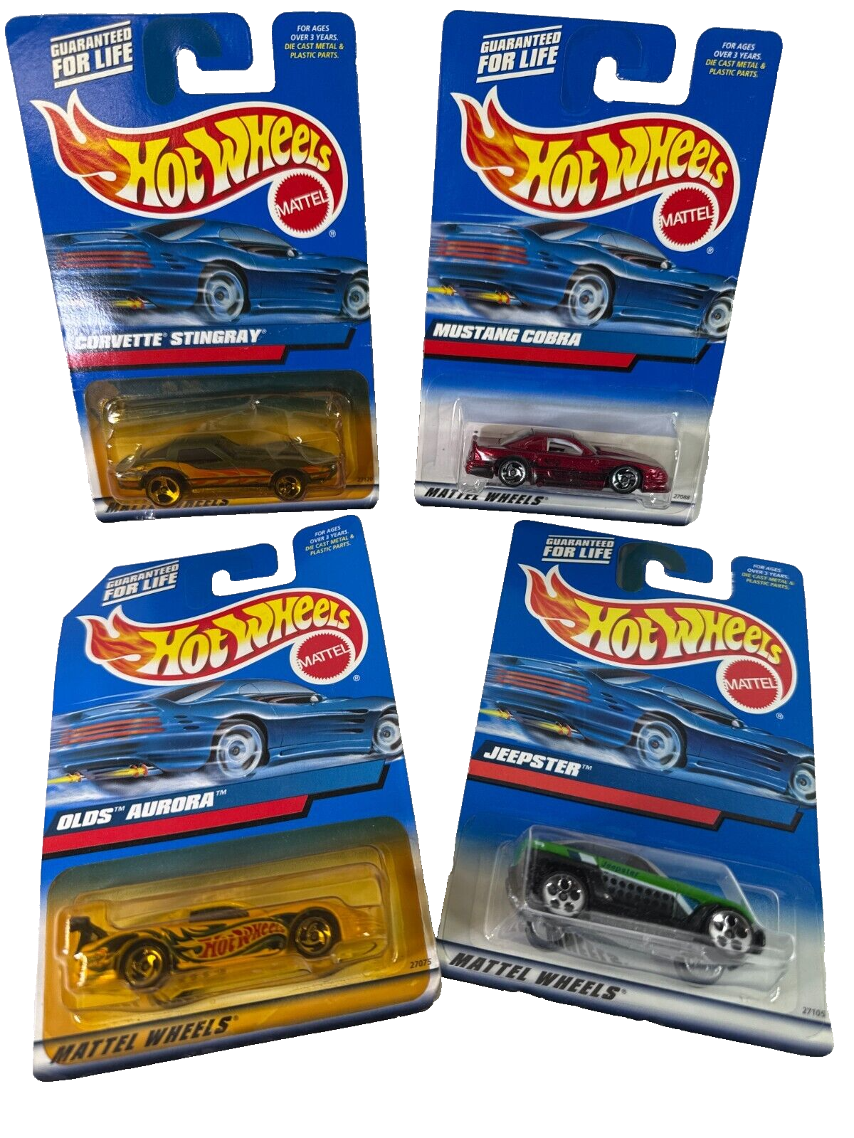 Hot Wheels Corvette Mustang Cobra Olds Aurora Jeepster Lot of 4 MOC Classics