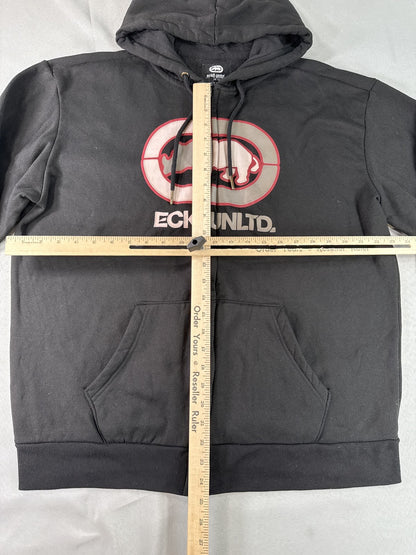 Ecko Unltd Rhino Graphic Zip Up Hoodie XL Black Cotton Streetwear Long Y2K