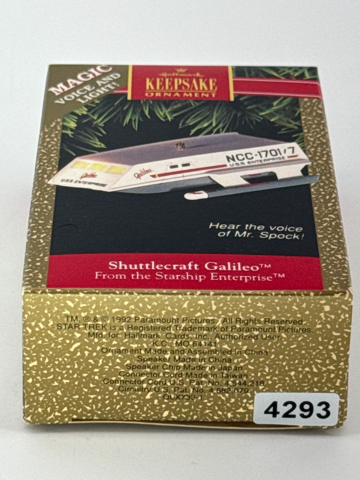 Hallmark 1992 Star Trek Shuttlecraft Galileo Ornament Magic Voice Lights NEW Box