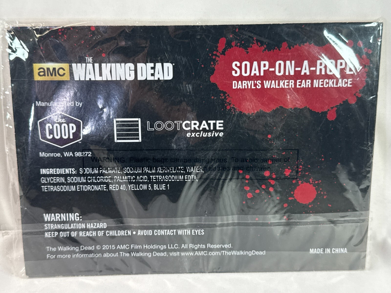 Walking Dead Soap On A Rope Daryl Ear Necklace 2015 AMC Horror Gag Gift NEW NIB