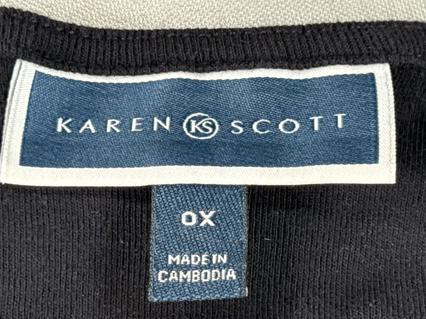 KAREN SCOTT Long Sleeve Crew Neck Top Mens 0X Black Regular Fit Snaps
