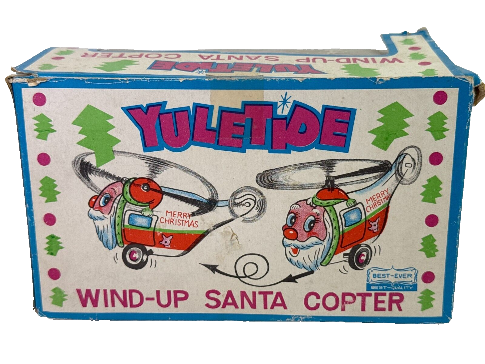 Yuletide Wind-Up Santa Copter Christmas Helicopter Tin Toy Best-Ever Decor