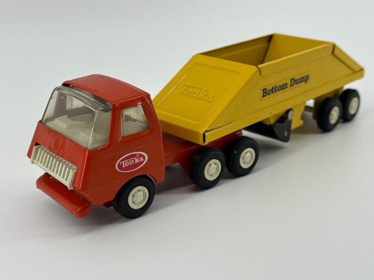 VTG 1970s Tonka Mini Bottom Dump Truck Yellow Orange Cab Steel Toy 9.25” USA Mad