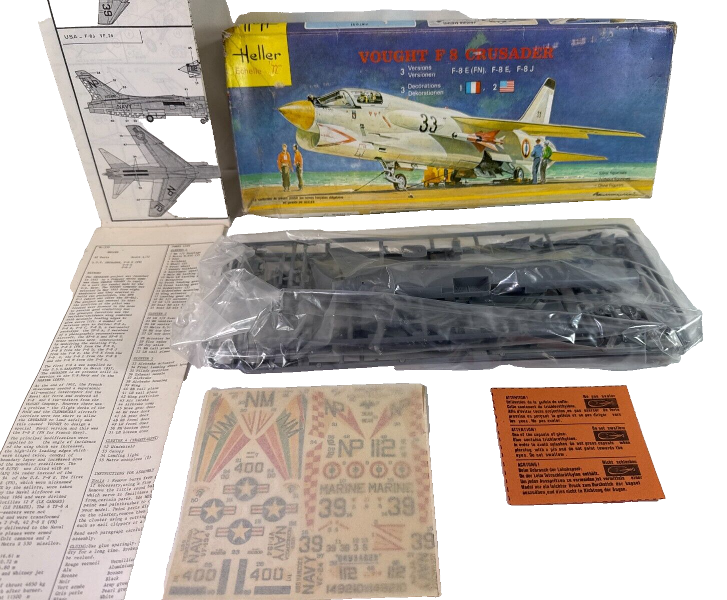 Heller 1/72 Vought F-8 Crusader Model #259 French Navy/US Navy 3 Versions #1137