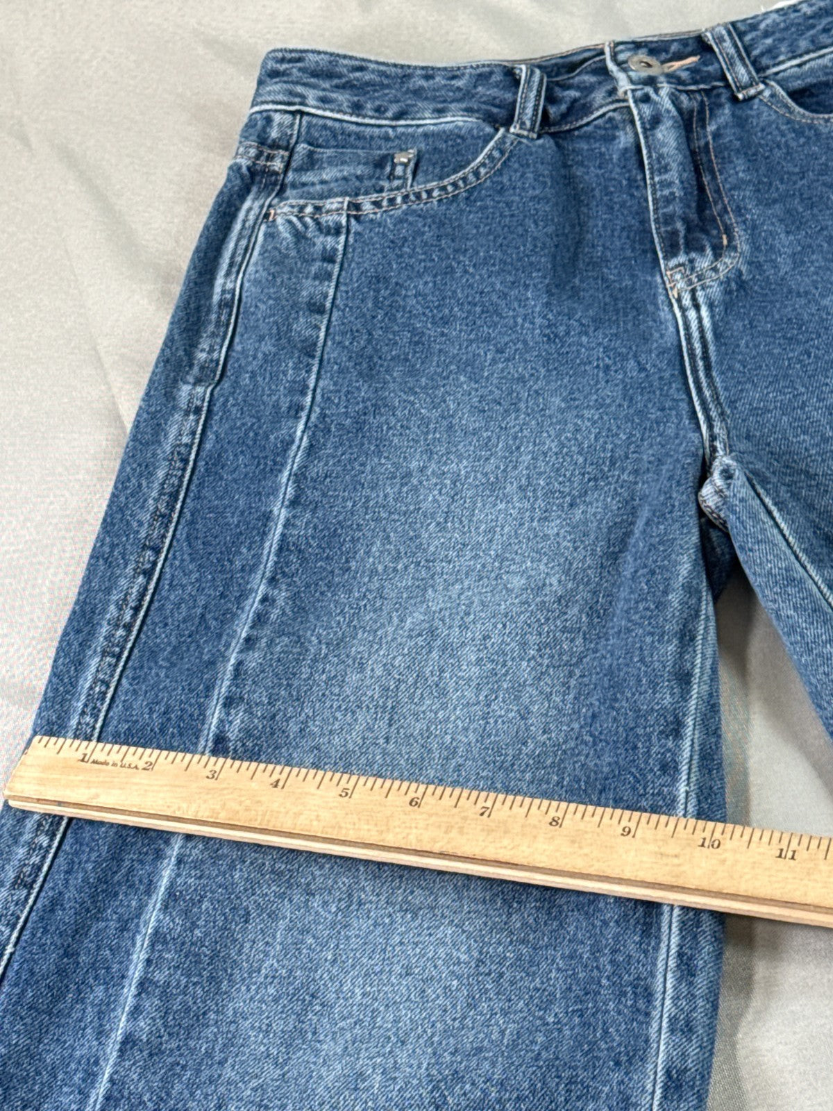 Wide Leg Jeans Womens S Semir High Rise Frayed Raw Hem Medium Wash Blue Baggy