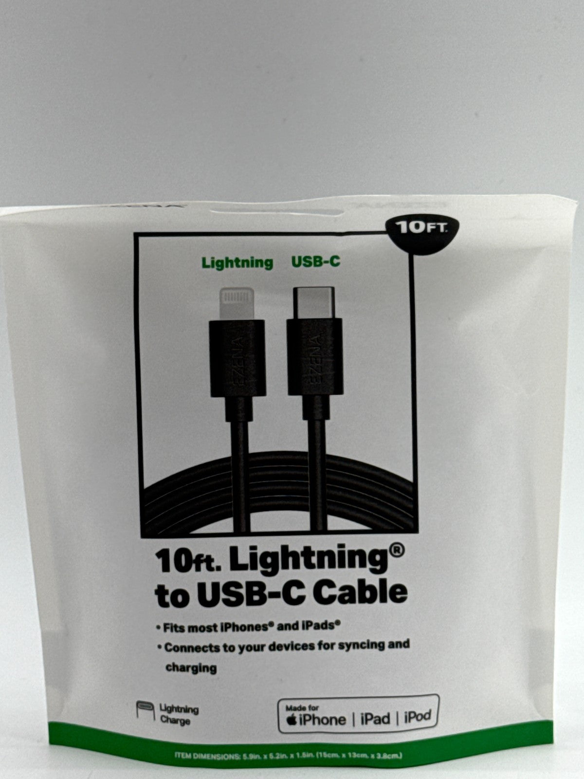 EZENA 10ft  legacy Cable to USB C  Lot of 2 Black White iPhone iPad Fast Charge