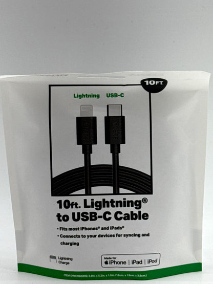 EZENA 10ft  legacy Cable to USB C  Lot of 2 Black White iPhone iPad Fast Charge