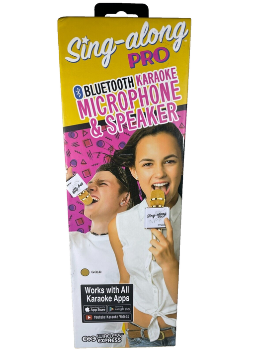 Wireless Express Karaoke Mic Bluetooth Gold Speaker Sing-Along PRO New HTF