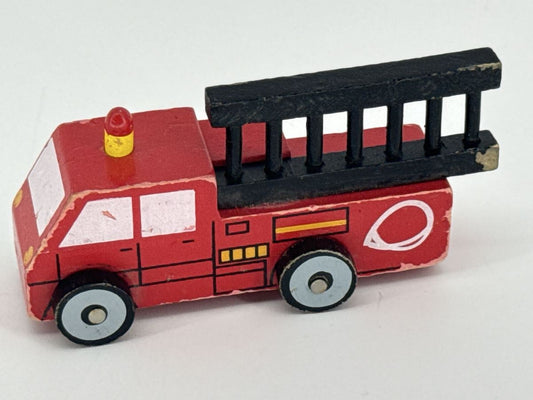 Wooden Fire Truck Toy Lakeshore Emergency Vehicle Red Black Ladder Play