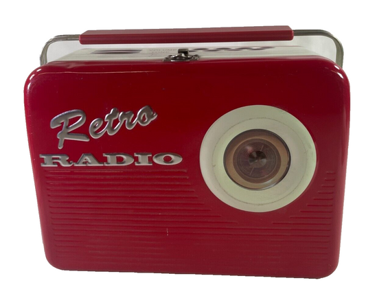 1950s Style Retro Radio Tin Lunch Box The Silver Crane Co. Red Vintage
