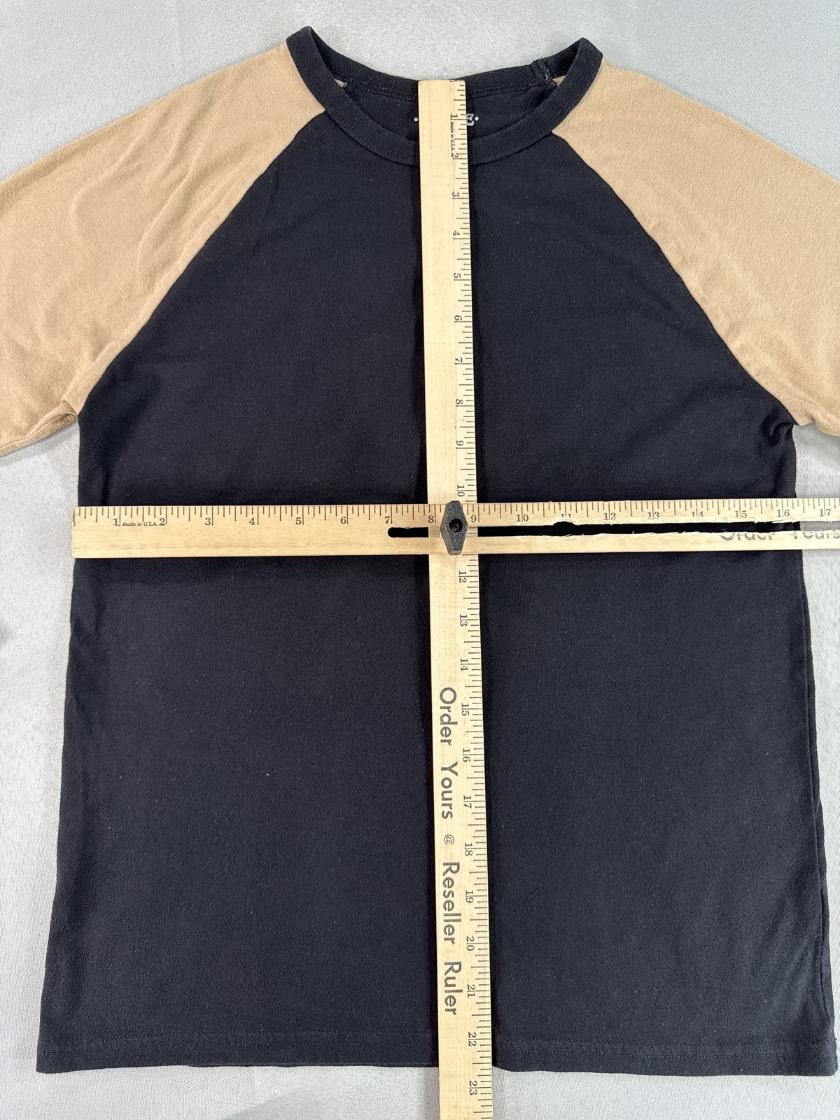PLACE Raglan Long Sleeve Colorblock Two Tone Shirt L/G (10/12) Black Tan Men