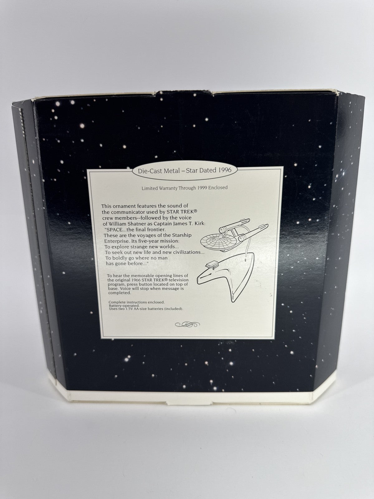 1996 Hallmark Keepsake Ornament Star Trek 30 Years Voice Magic 2pc Set w/ Base