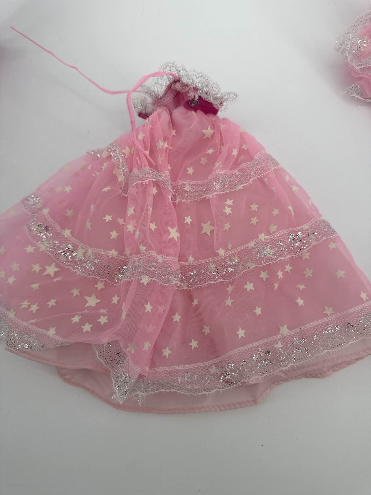1985 Mattel Dream Glow Barbie Pink Star Gown Dress Wrap & Parasol Accessory