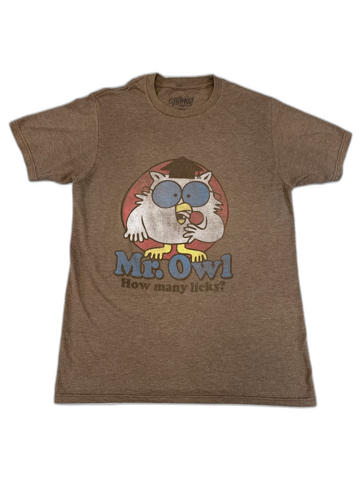 Tee Luv Mr. Owl Cartoon Graphic Small Brown Vintage Polyester Cotton