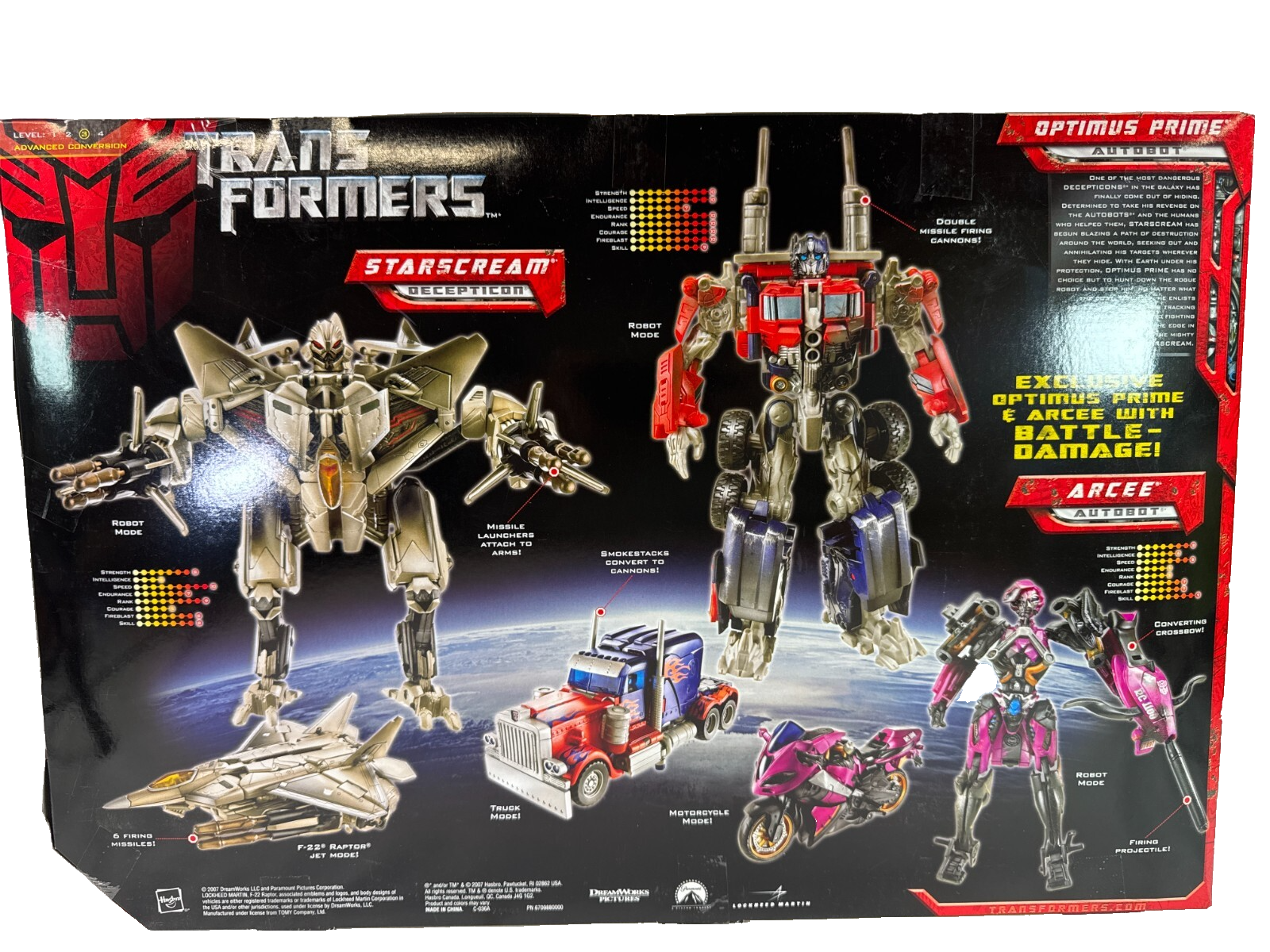 Transformers 2007 3-Pack Starscream Arcee Optimus Prime Battle Damage MIB