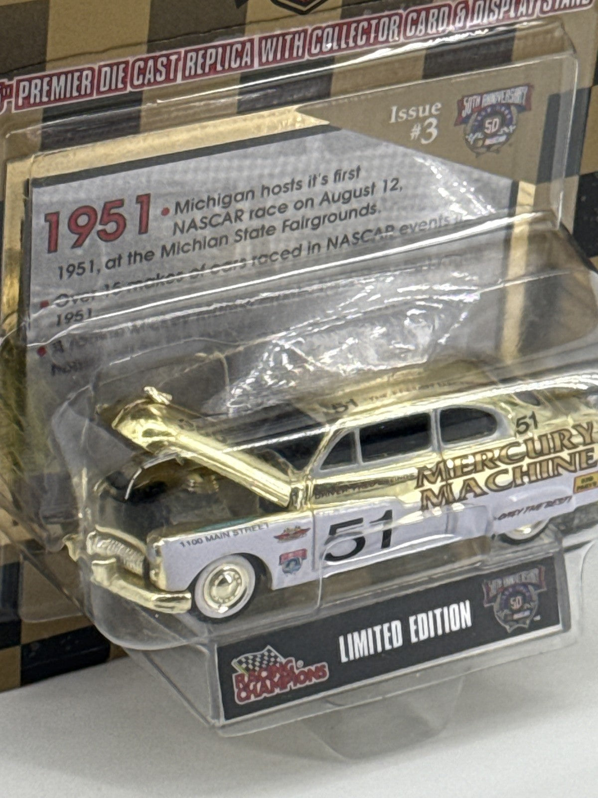Vintage NASCAR 1951 Mercury Diecast Car Gold 50th Anniversary Racing Champions L