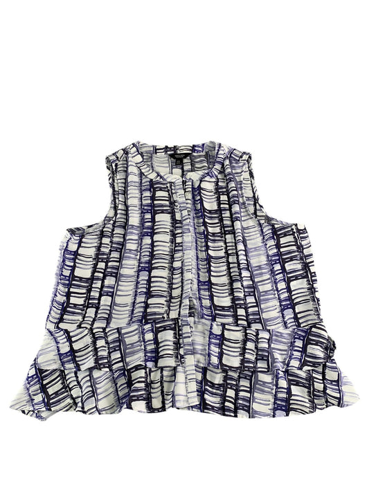 Simply Vera Wang Blouse Womens 2XL Blue White Sleeveless Ruffle Top Plus Pattern