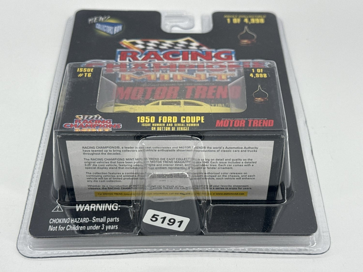 Racing Champions 1950 Ford Coupe Yellow T6 1/4998 Diecast
